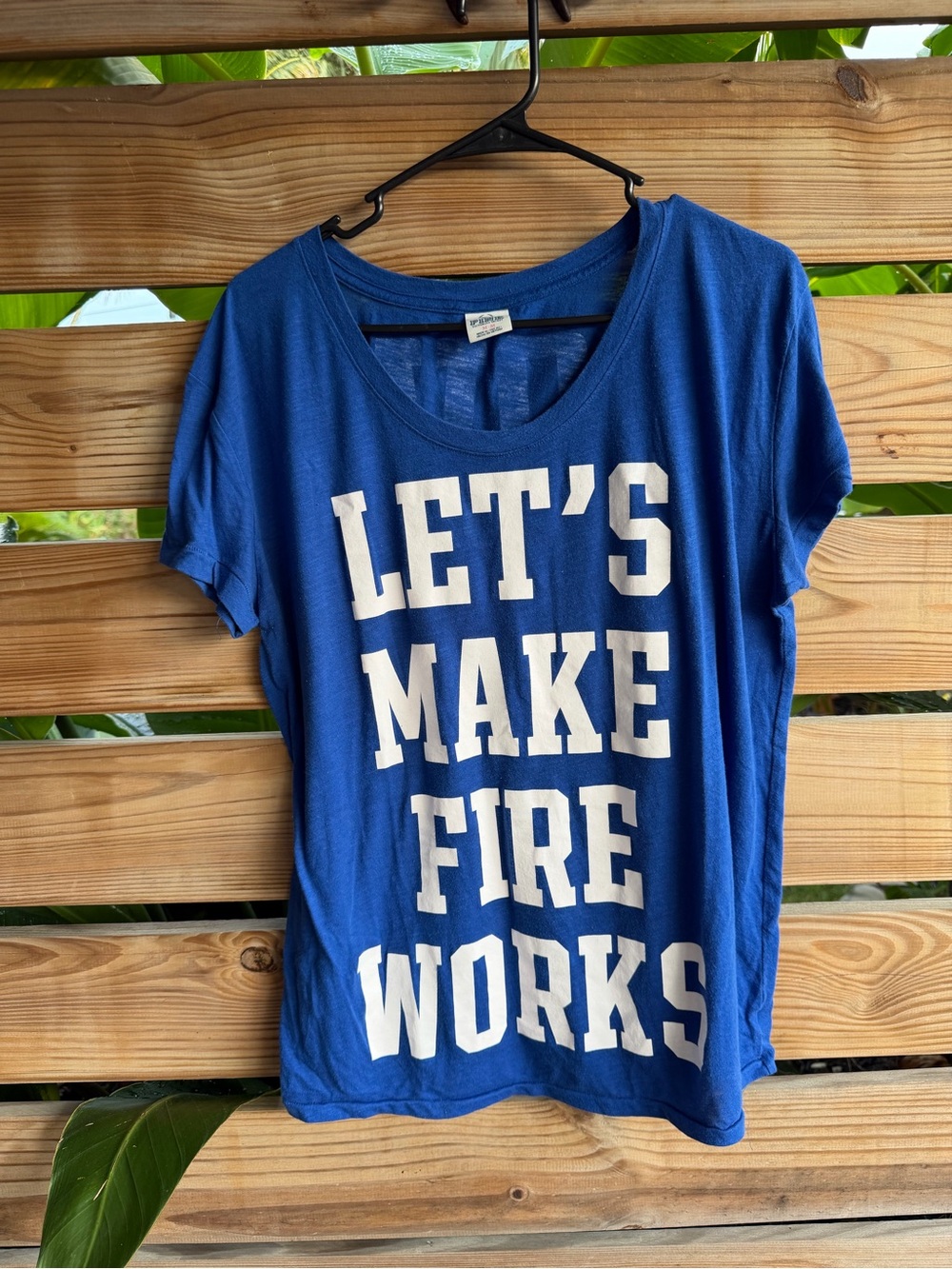 PINK Victoria's Secret Blue Graphic Tee with White Lettering